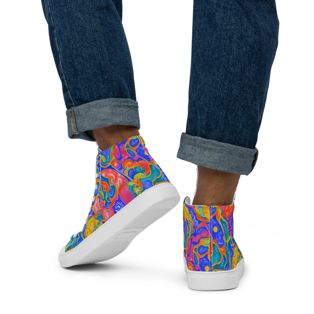 Flamewave Mosaic on Men's High Top Canvas Shoes — Back