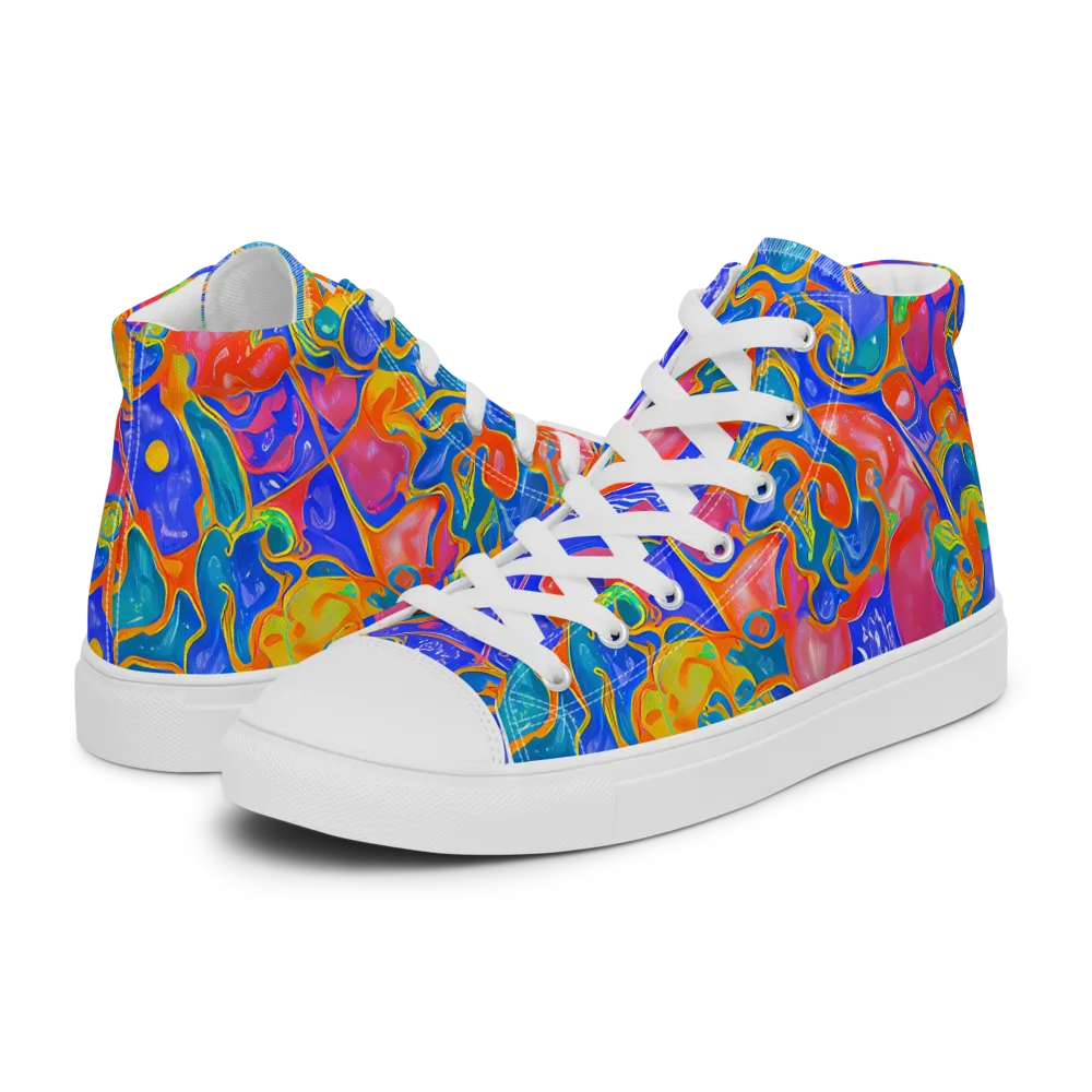 Flamewave Mosaic on Women's High Top Canvas Shoes — Left