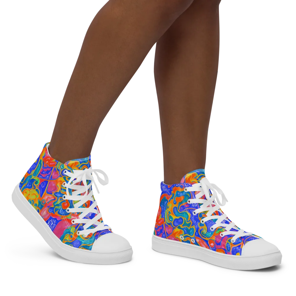 Flamewave Mosaic on Women's High Top Canvas Shoes — Right