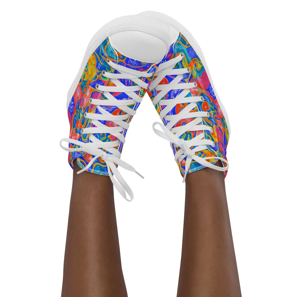 Flamewave Mosaic on Women's High Top Canvas Shoes — Front