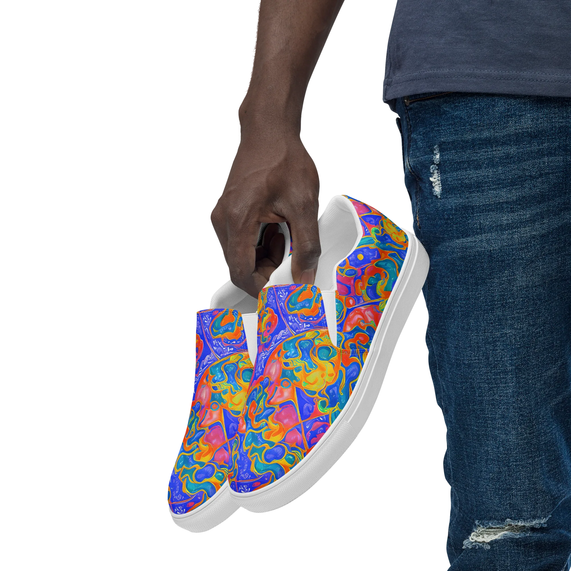 Flamewave Mosaic on Men's Slip-On Canvas Shoes — Left Front