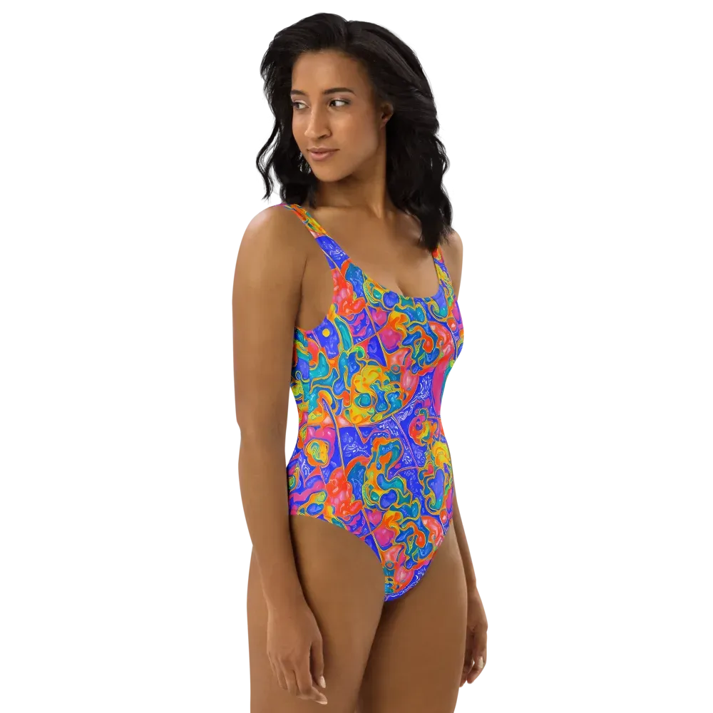Flamewave Mosaic on One-Piece Swimsuit — Right