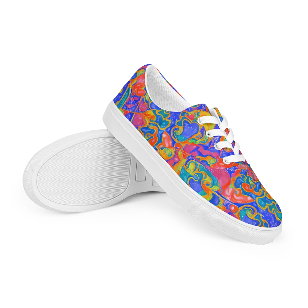 Flamewave Mosaic on Men's Lace-Up Canvas Shoes — Right Front