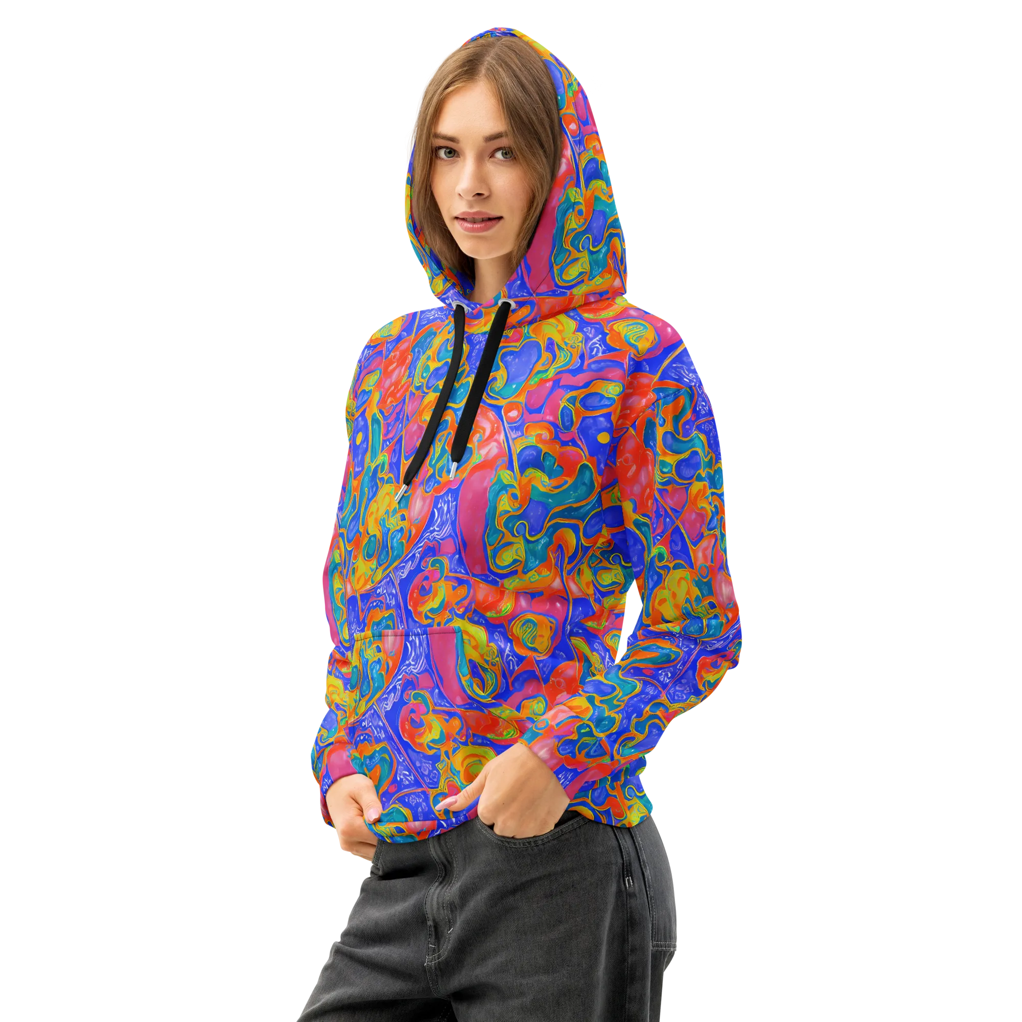 Flamewave Mosaic on Cotton Hoodie — Left Front