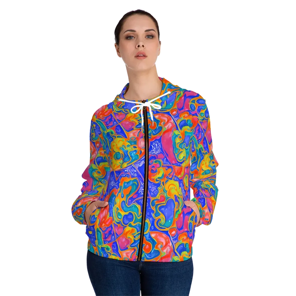 Flamewave Mosaic on Women's Full-Zip Hoodie — Front On Person