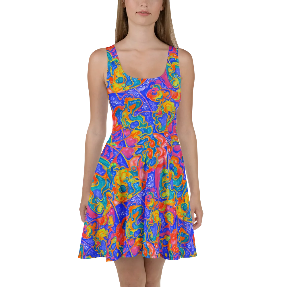 Flamewave Mosaic on Skater Dress — Front