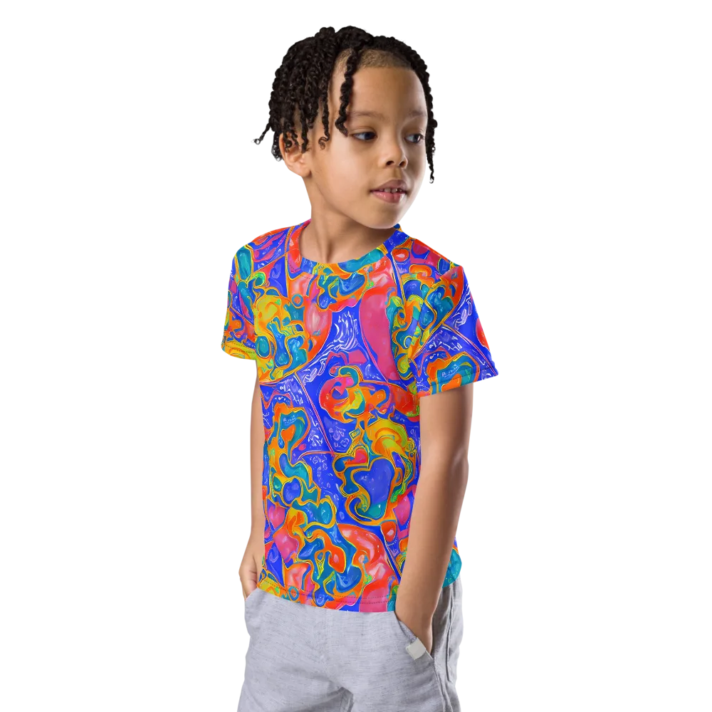 Flamewave Mosaic on Kids Crew Neck T-Shirt — Left Front