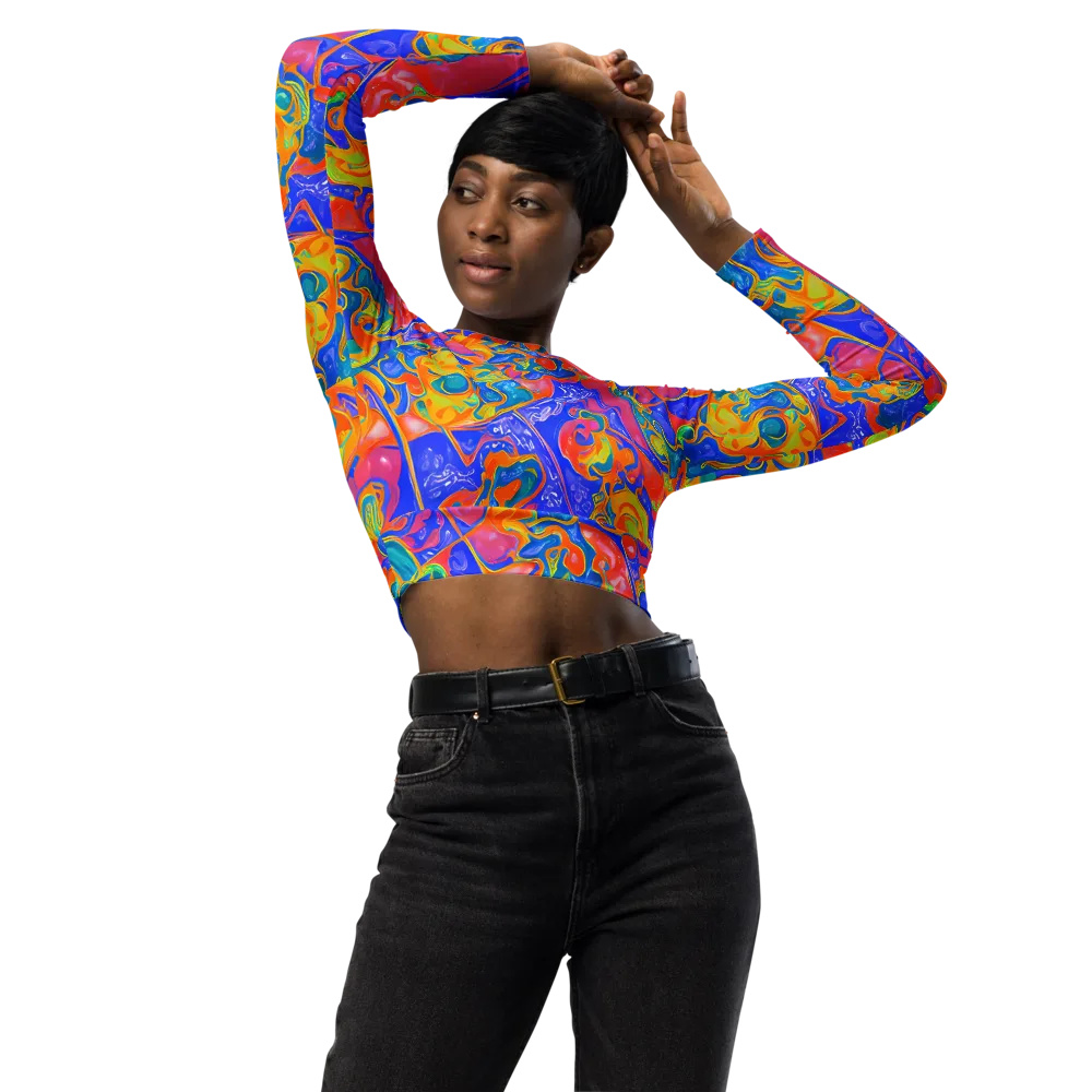 Flamewave Mosaic on Long Sleeve Crop Top — Front