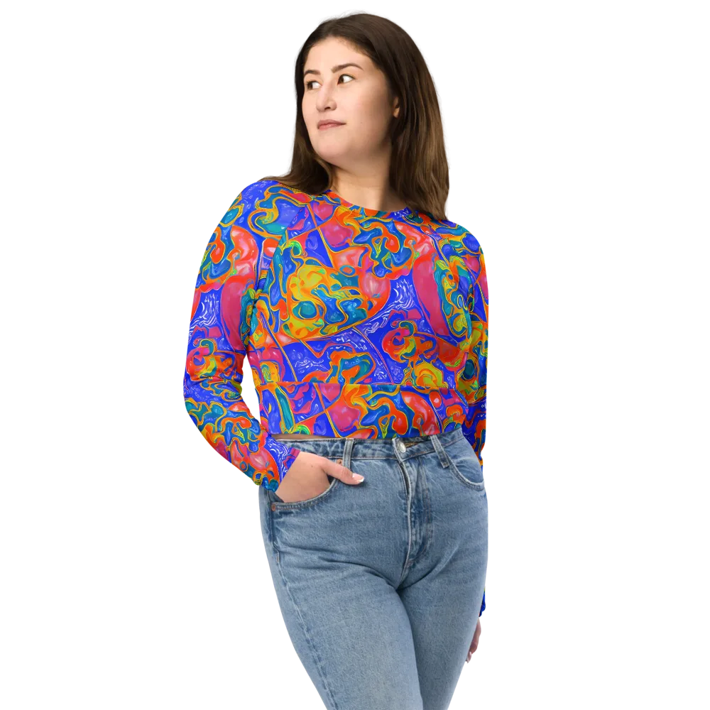 Flamewave Mosaic on Long Sleeve Crop Top — Front