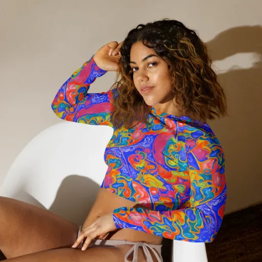 Flamewave Mosaic on a Long Sleeve Crop Top
