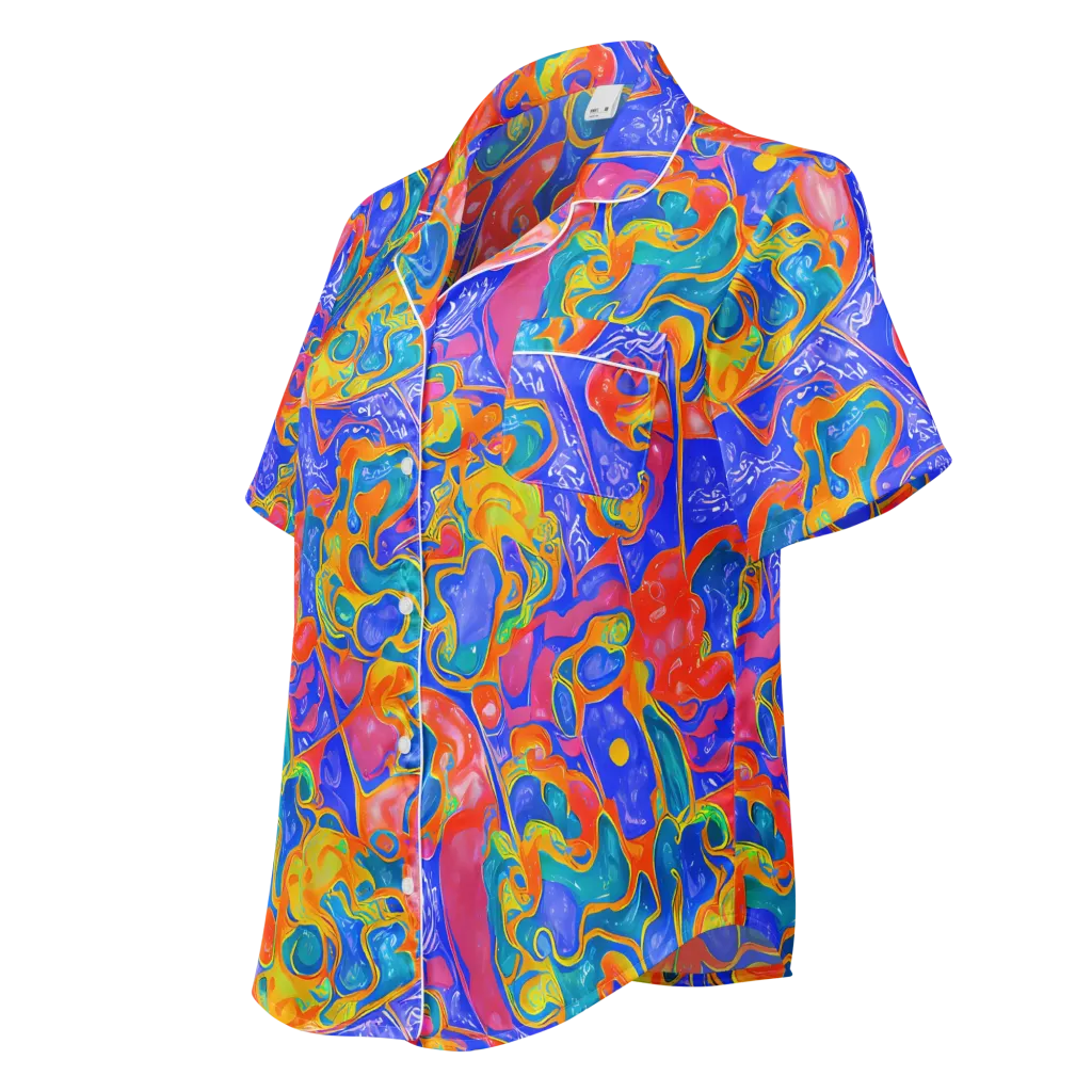 Flamewave Mosaic on Women's Short Sleeve Pajama Top — Left Front
