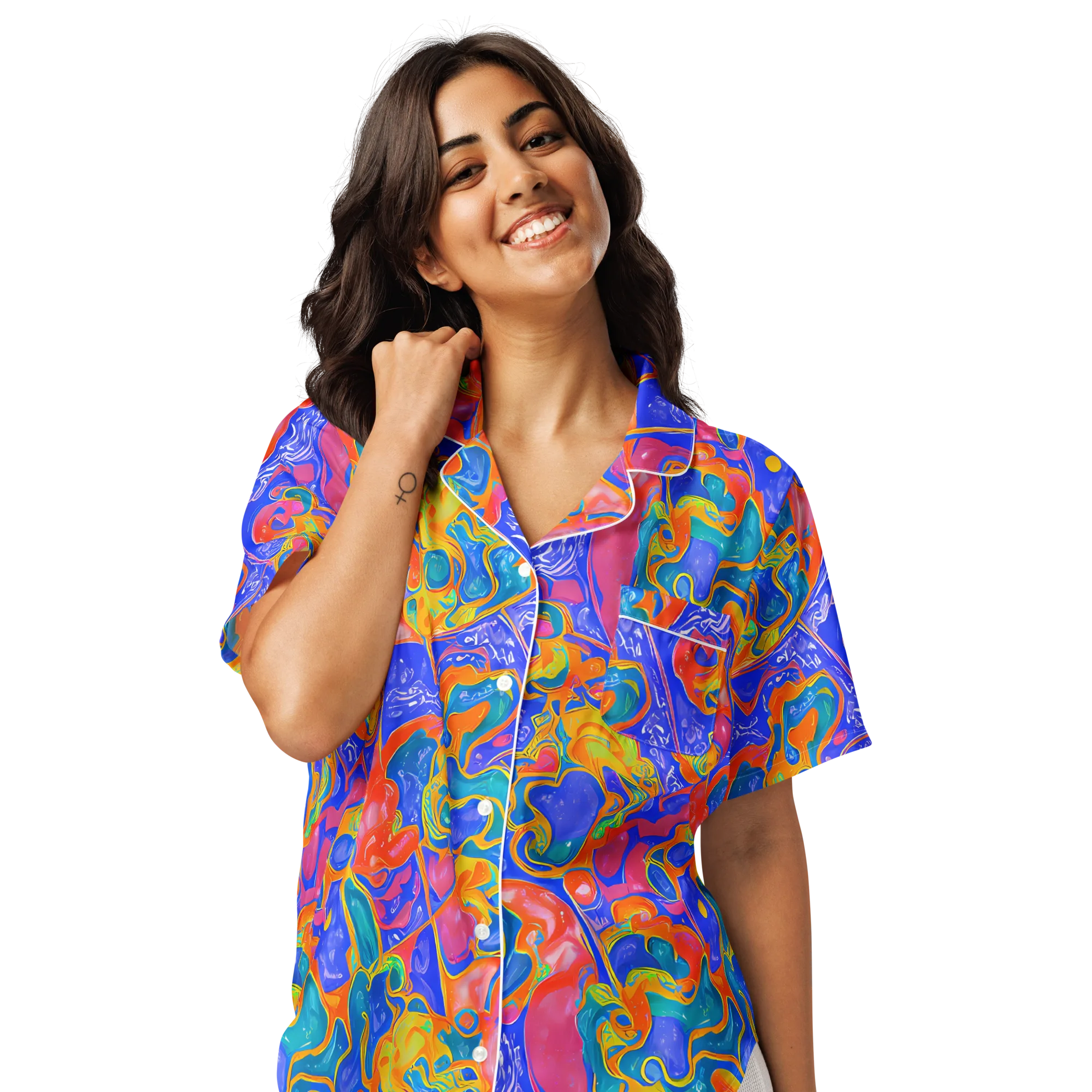 Flamewave Mosaic on Women's Short Sleeve Pajama Top — Front