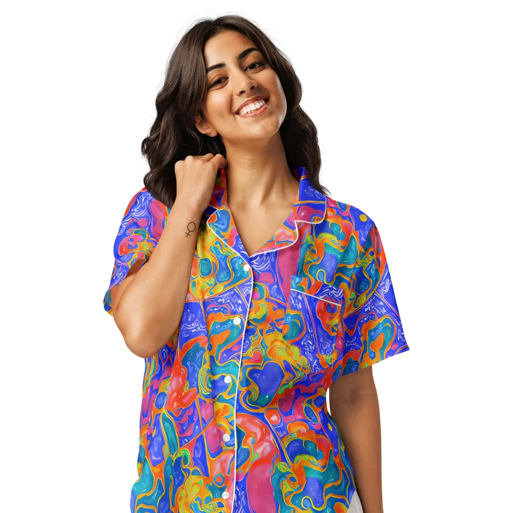 Flamewave Mosaic on Women's Short Sleeve Pajama Top — Front