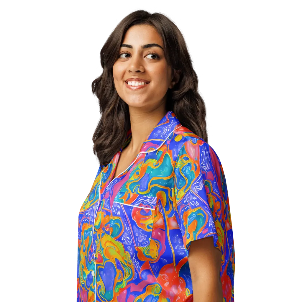 Flamewave Mosaic on Women's Short Sleeve Pajama Top — Left Front