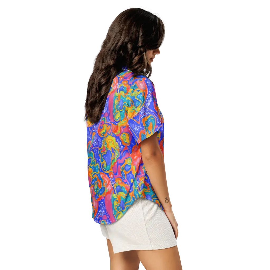Flamewave Mosaic on Women's Short Sleeve Pajama Top — Right Back