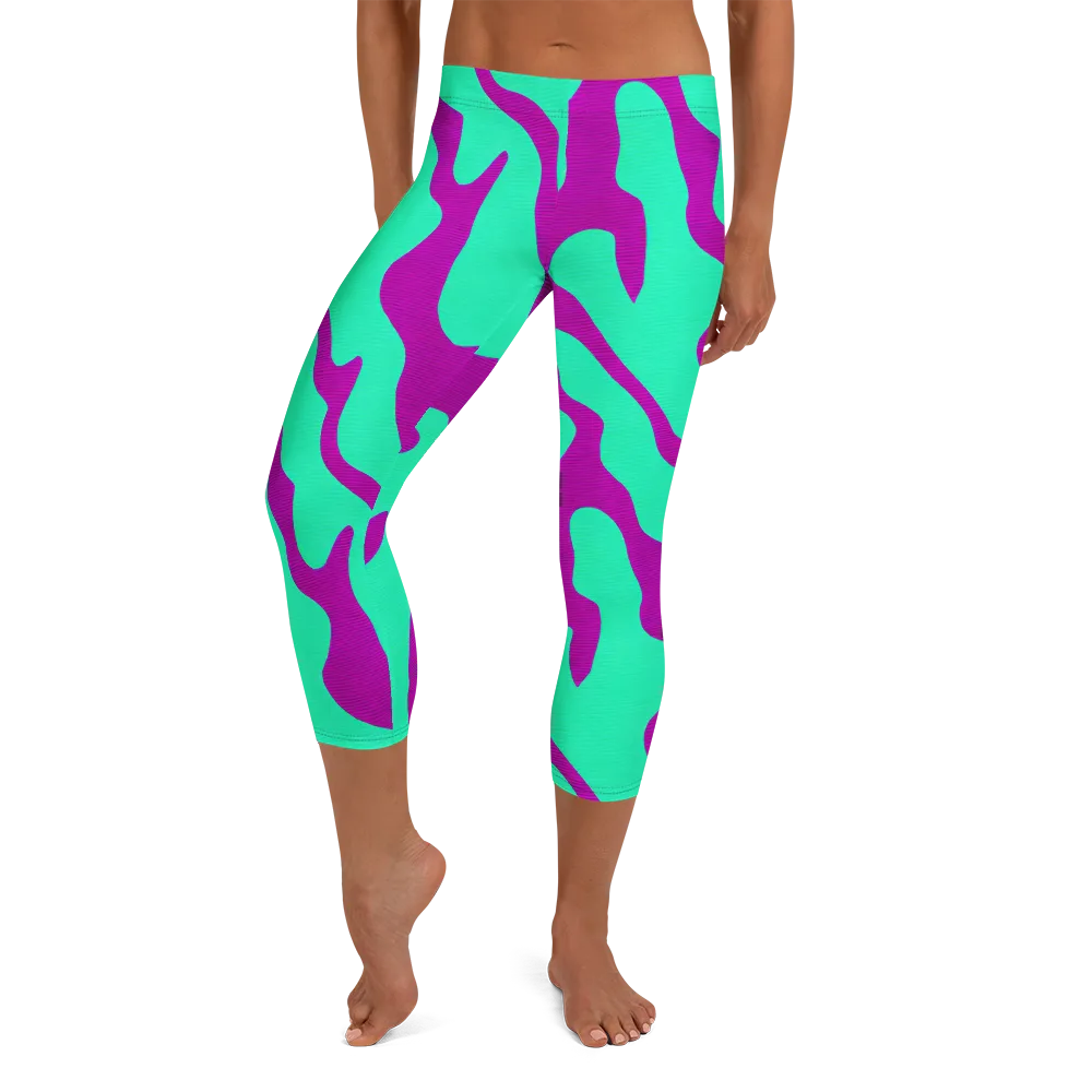 Aqua Voltage on Capri Leggings — Front