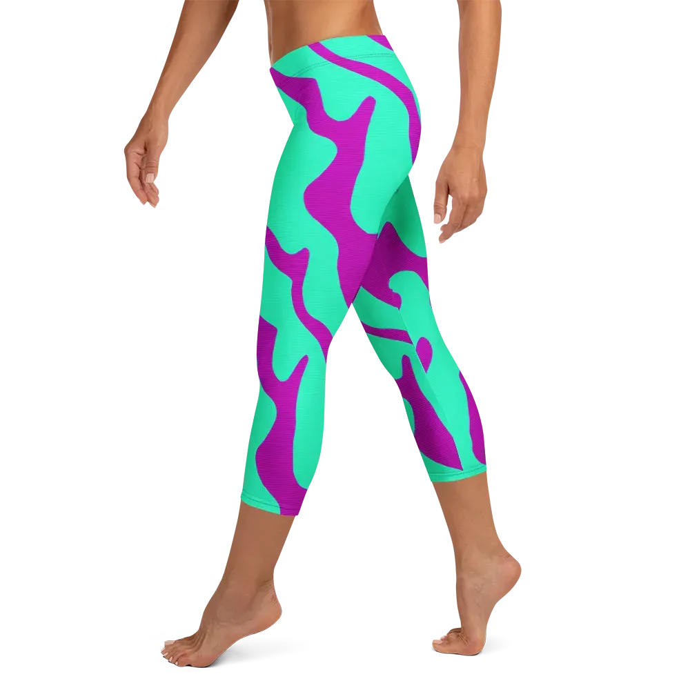 Aqua Voltage on Capri Leggings — Left