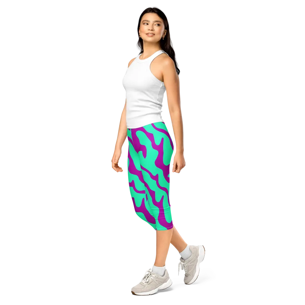 Aqua Voltage on Capri Leggings — Left Front