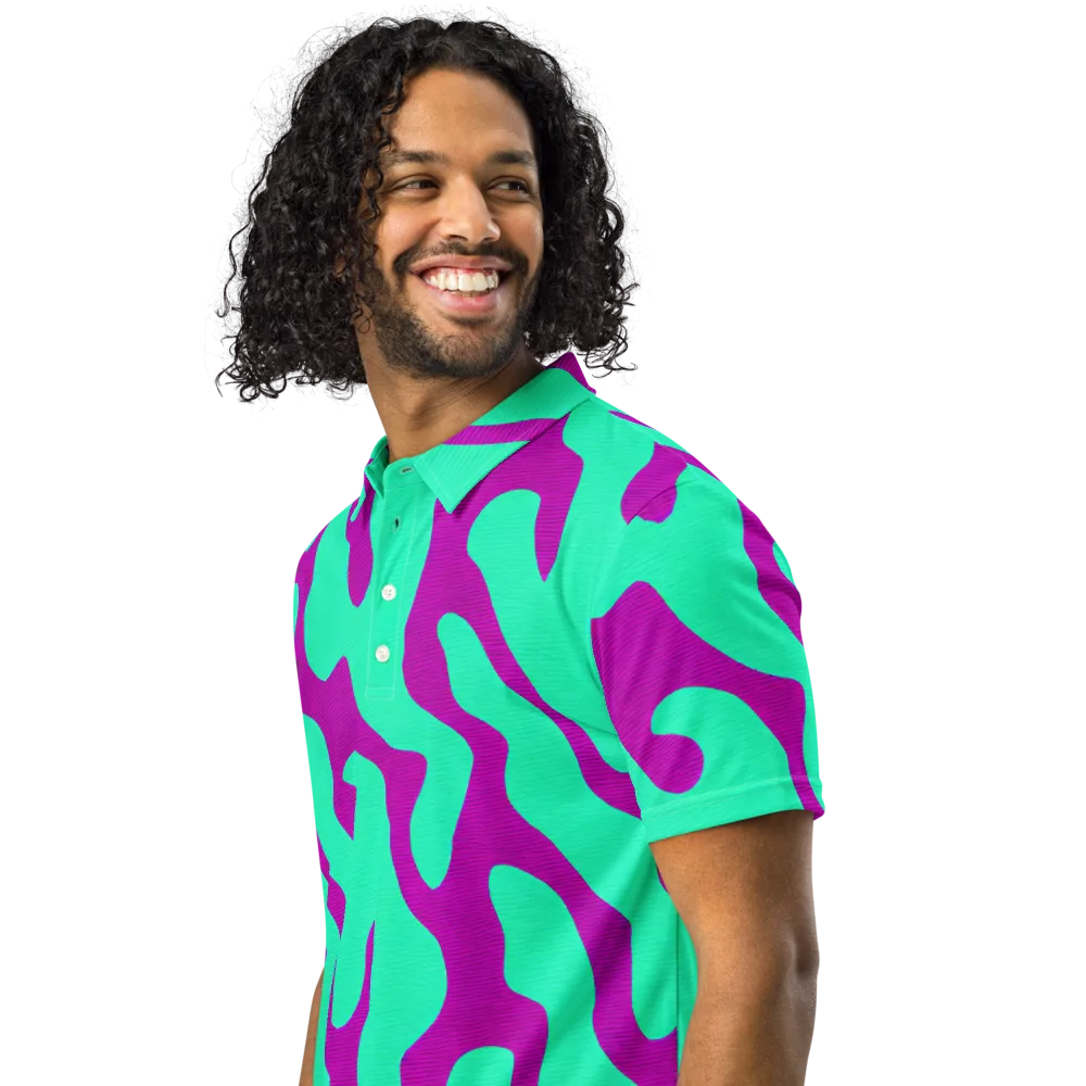 Aqua Voltage on Men's Slim Fit Polo Shirt — Left Front