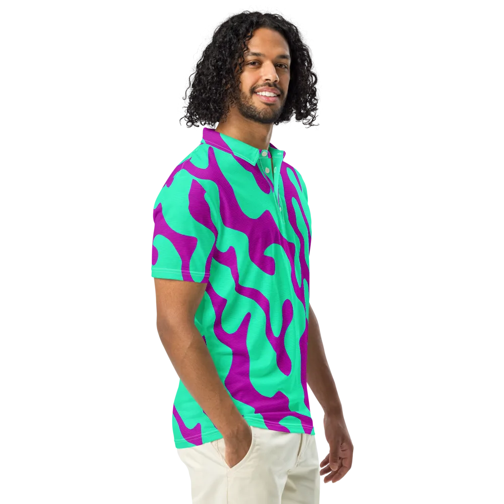 Aqua Voltage on Men's Slim Fit Polo Shirt — Right Front