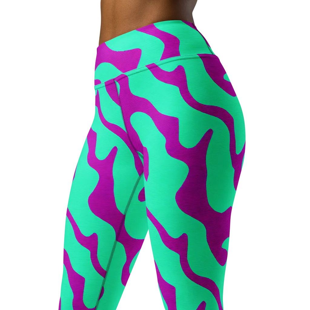 Aqua Voltage on Yoga Leggings — Left Front