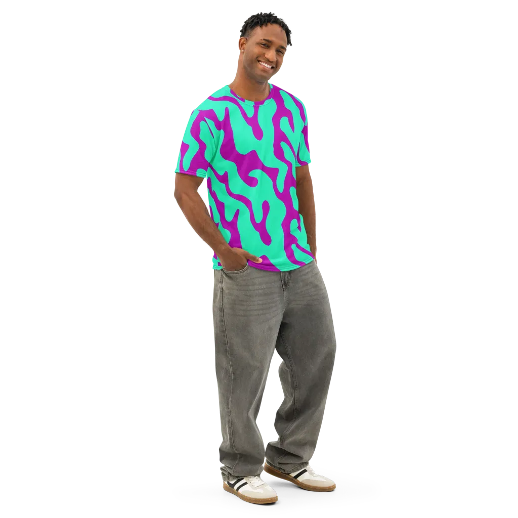 Aqua Voltage on Men's Cotton Crew Neck T-Shirt — Right Front
