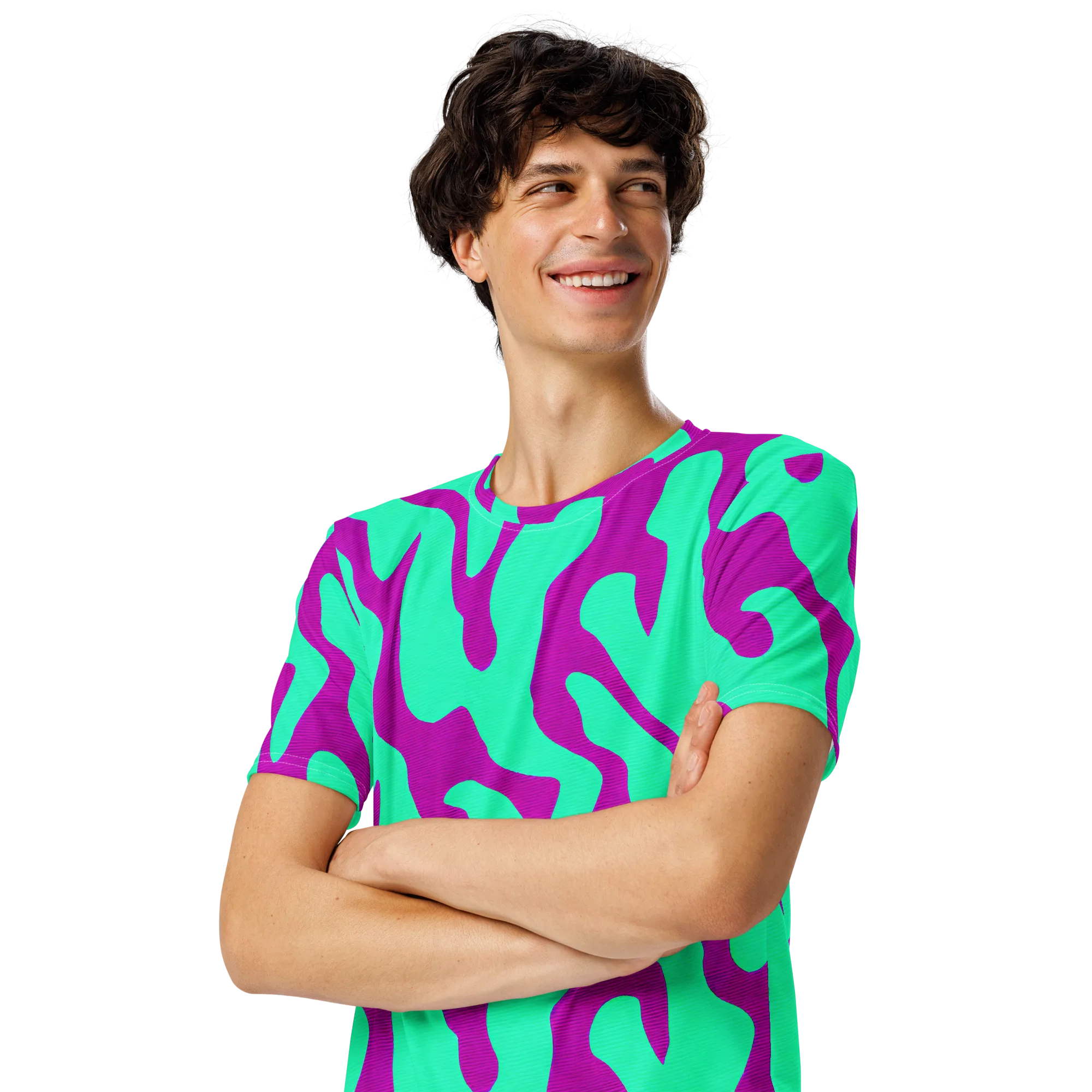 Aqua Voltage on Men's Crew Neck T-Shirt — Left Front
