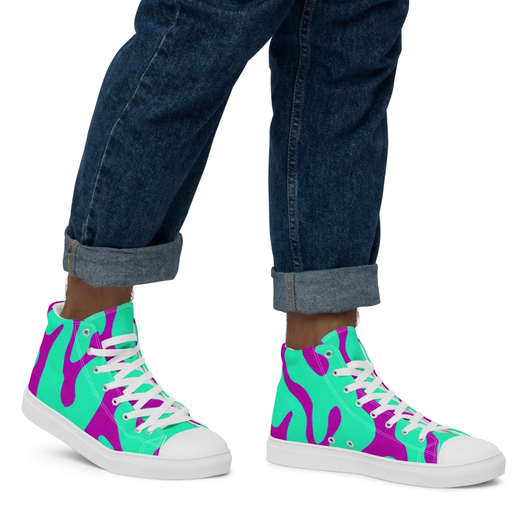Aqua Voltage on Men's High Top Canvas Shoes — Right