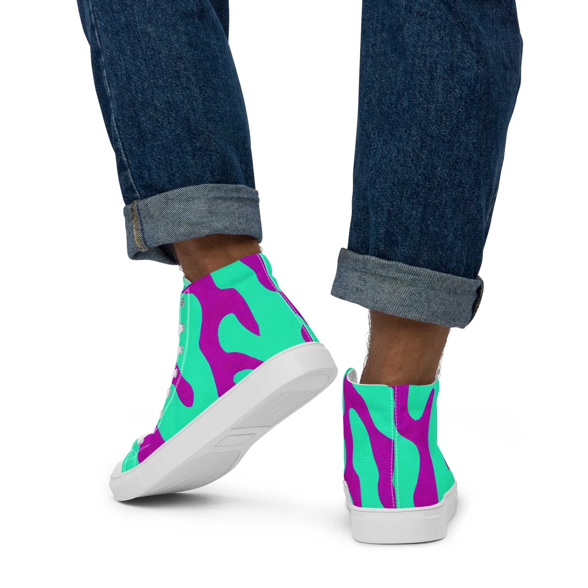 Aqua Voltage on Men's High Top Canvas Shoes — Back