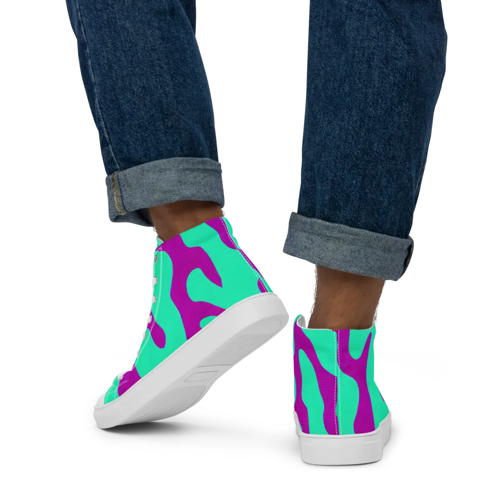 Aqua Voltage on Men's High Top Canvas Shoes — Back