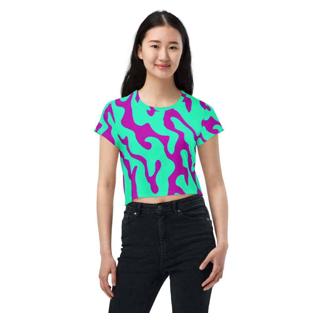 Aqua Voltage on Crop Tee — Front