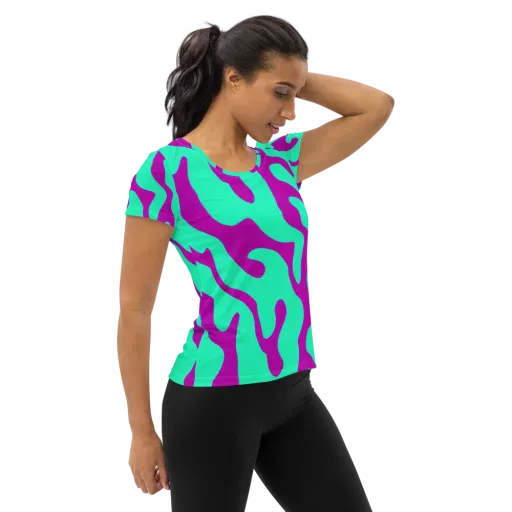 Aqua Voltage on a Women's Athletic T-Shirt