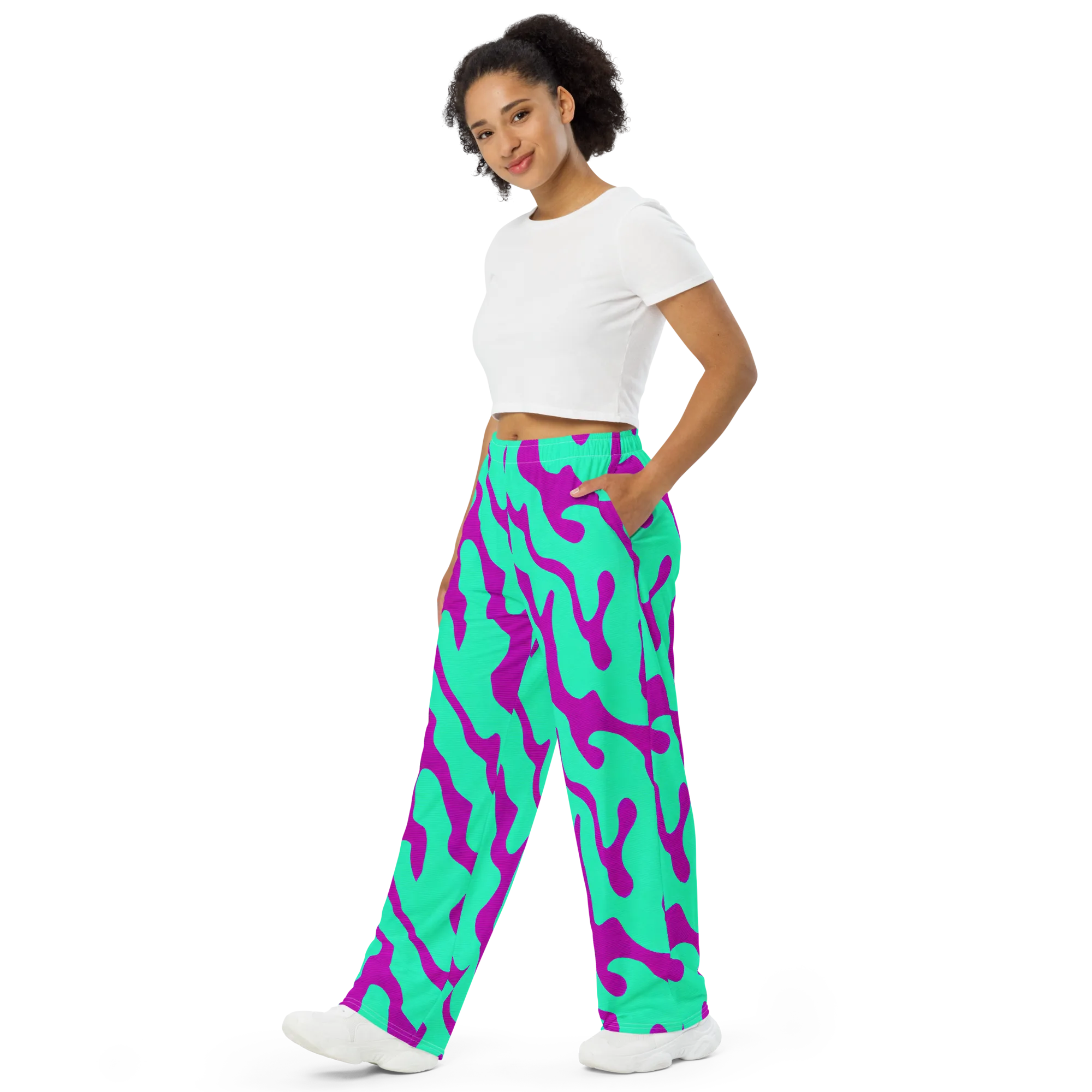 Aqua Voltage on Wide-Leg Pants — Left Front