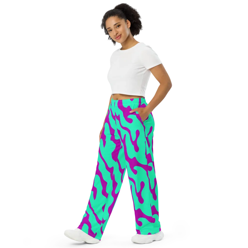 Aqua Voltage on Wide-Leg Pants — Left Front
