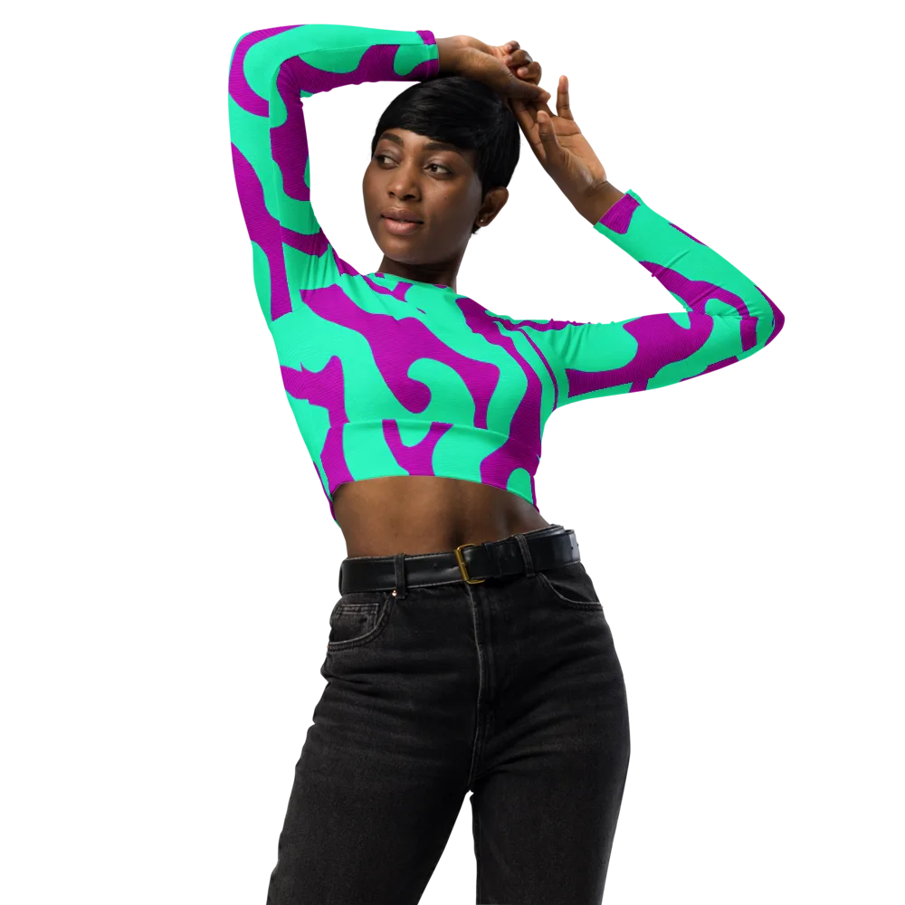 Aqua Voltage on Long Sleeve Crop Top — Front