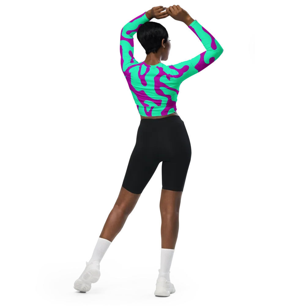 Aqua Voltage on Long Sleeve Crop Top — Back