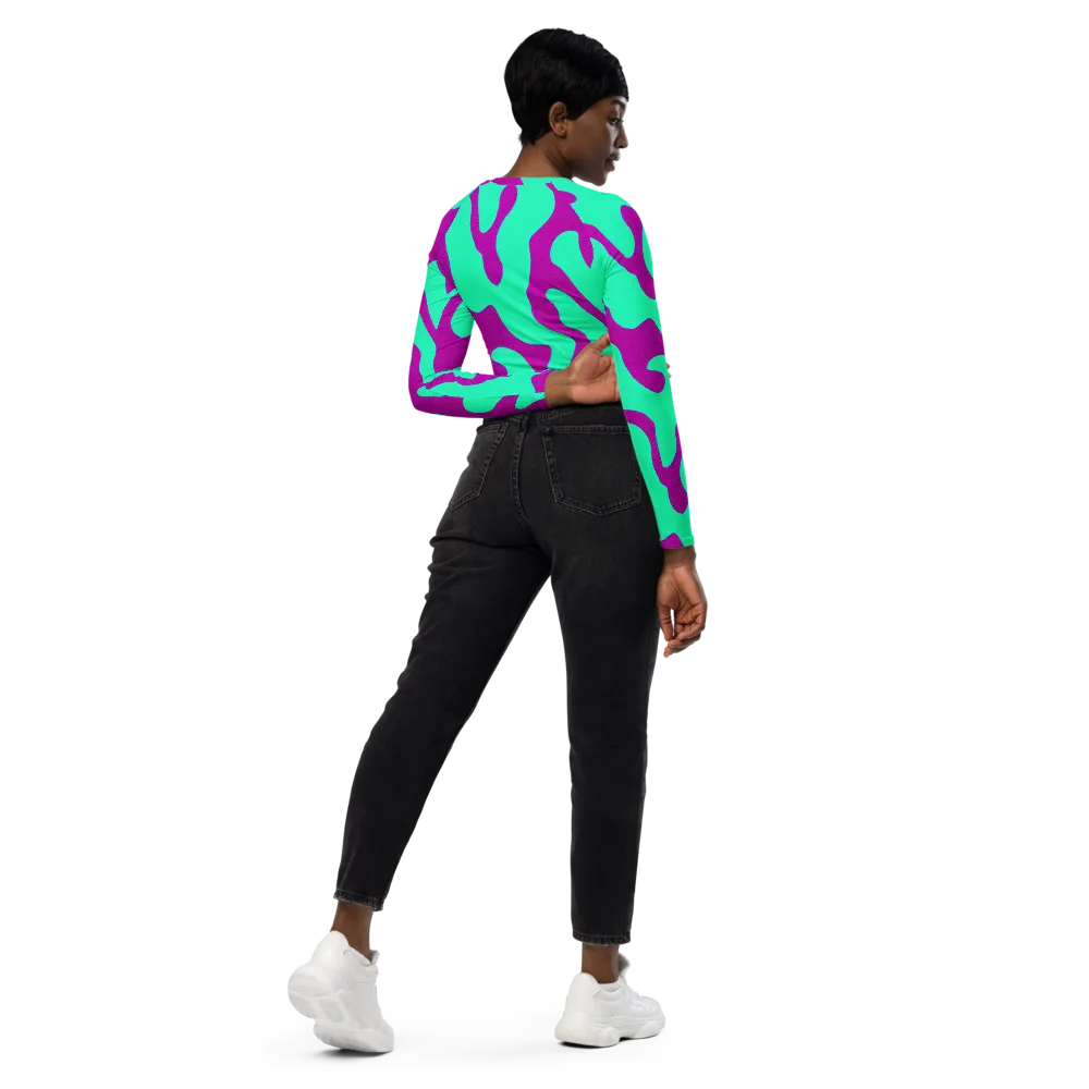 Aqua Voltage on Long Sleeve Crop Top — Right Back