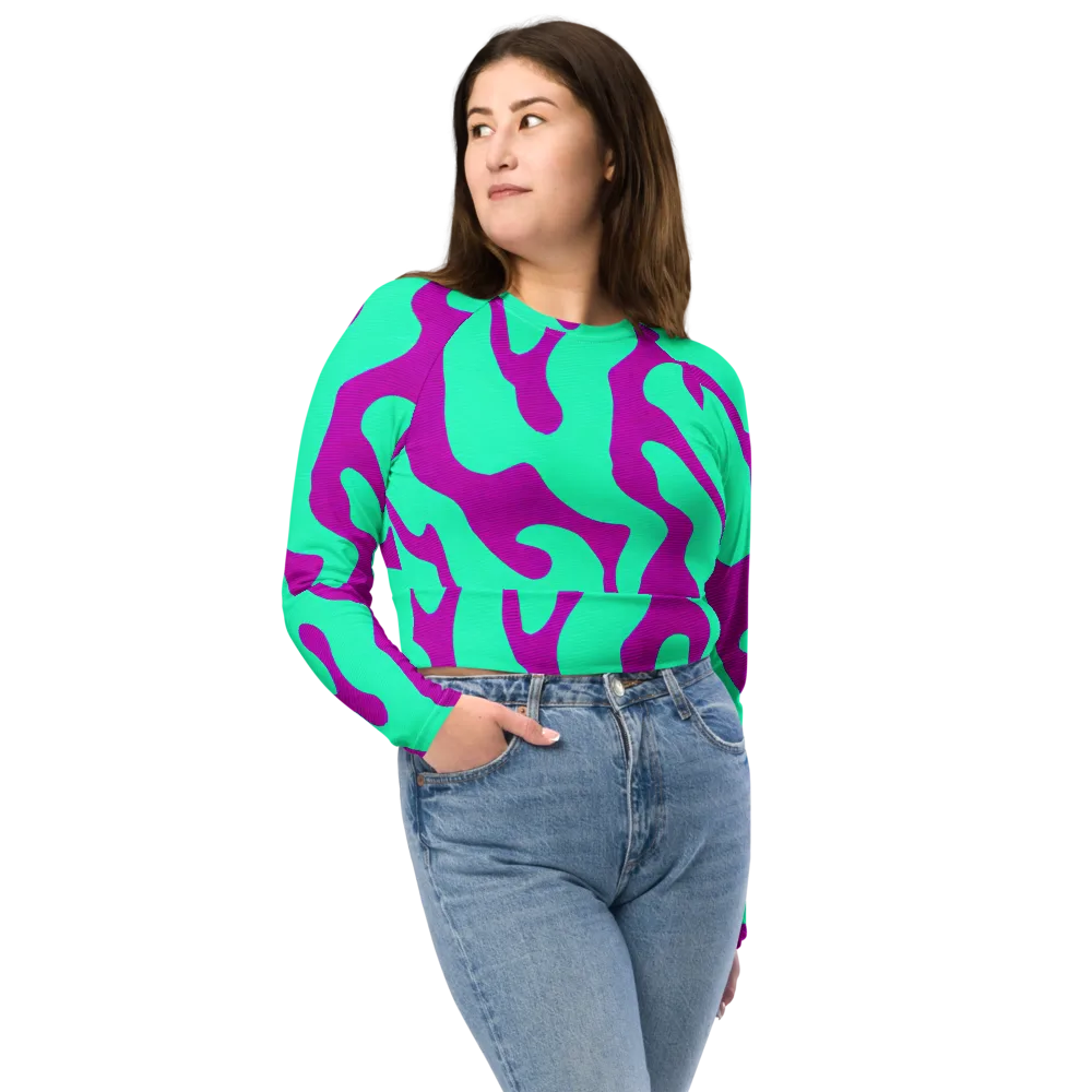 Aqua Voltage on Long Sleeve Crop Top — Front