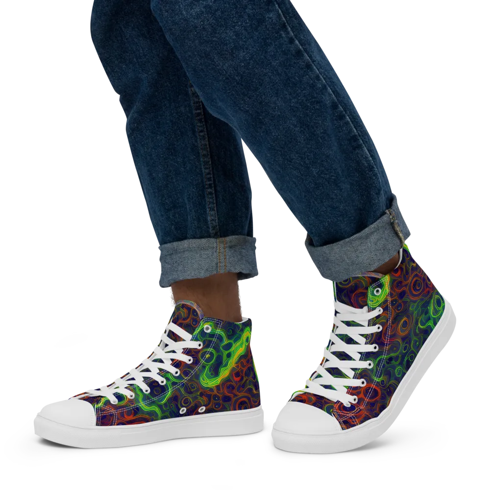 Cobalt Swirl on Men's High Top Canvas Shoes — Left