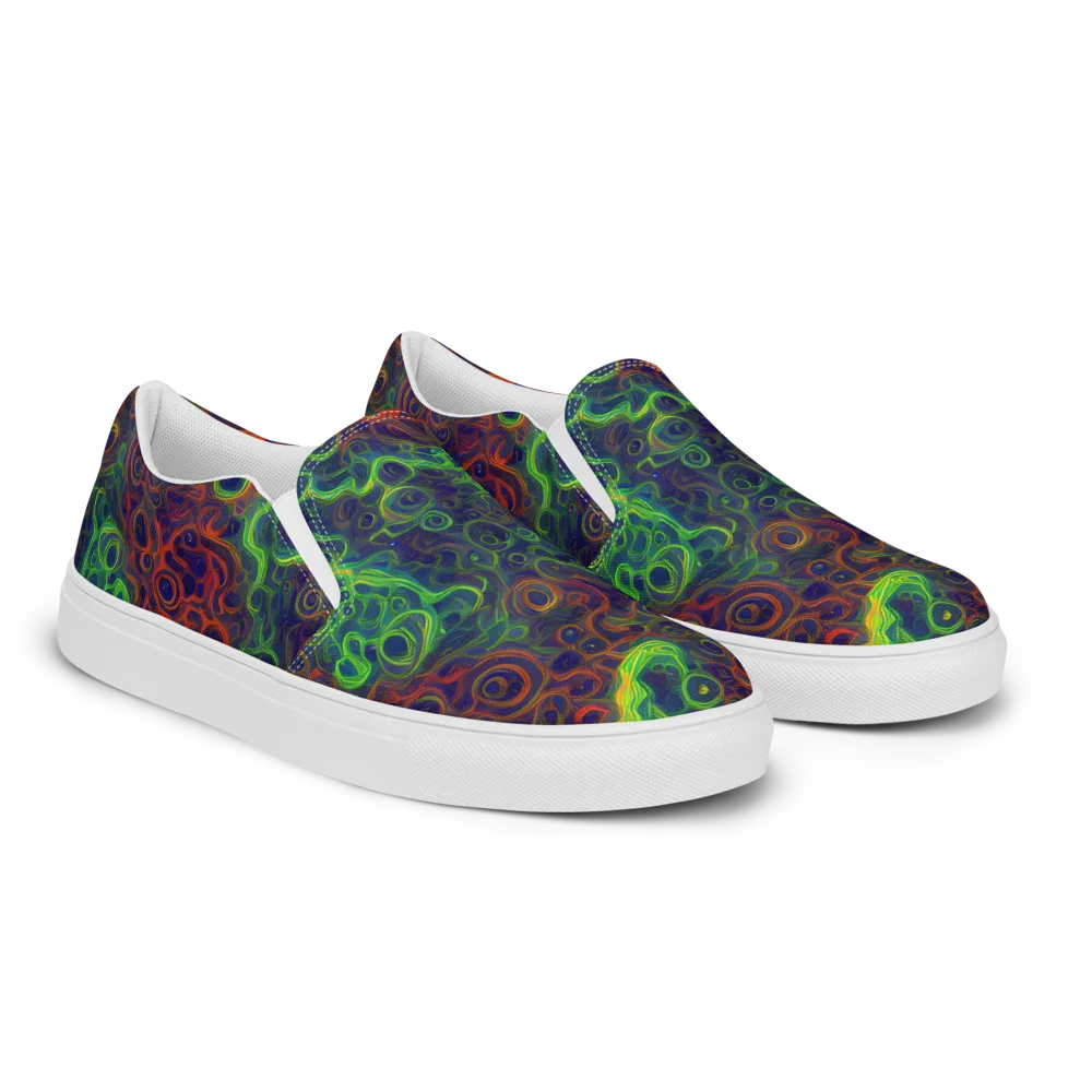 Cobalt Swirl on Men's Slip-On Canvas Shoes — Right Front