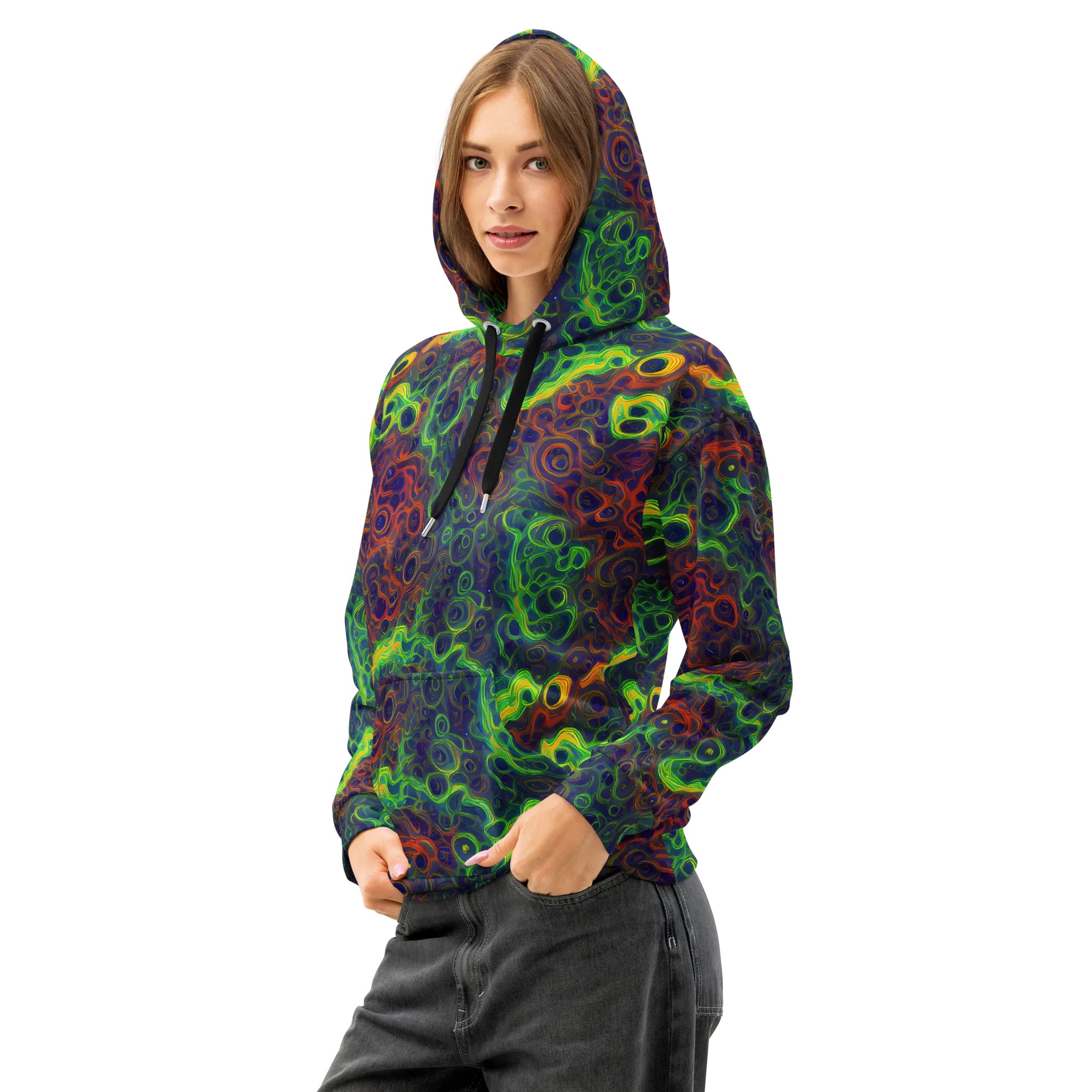 Cobalt Swirl on Cotton Hoodie — Left Front