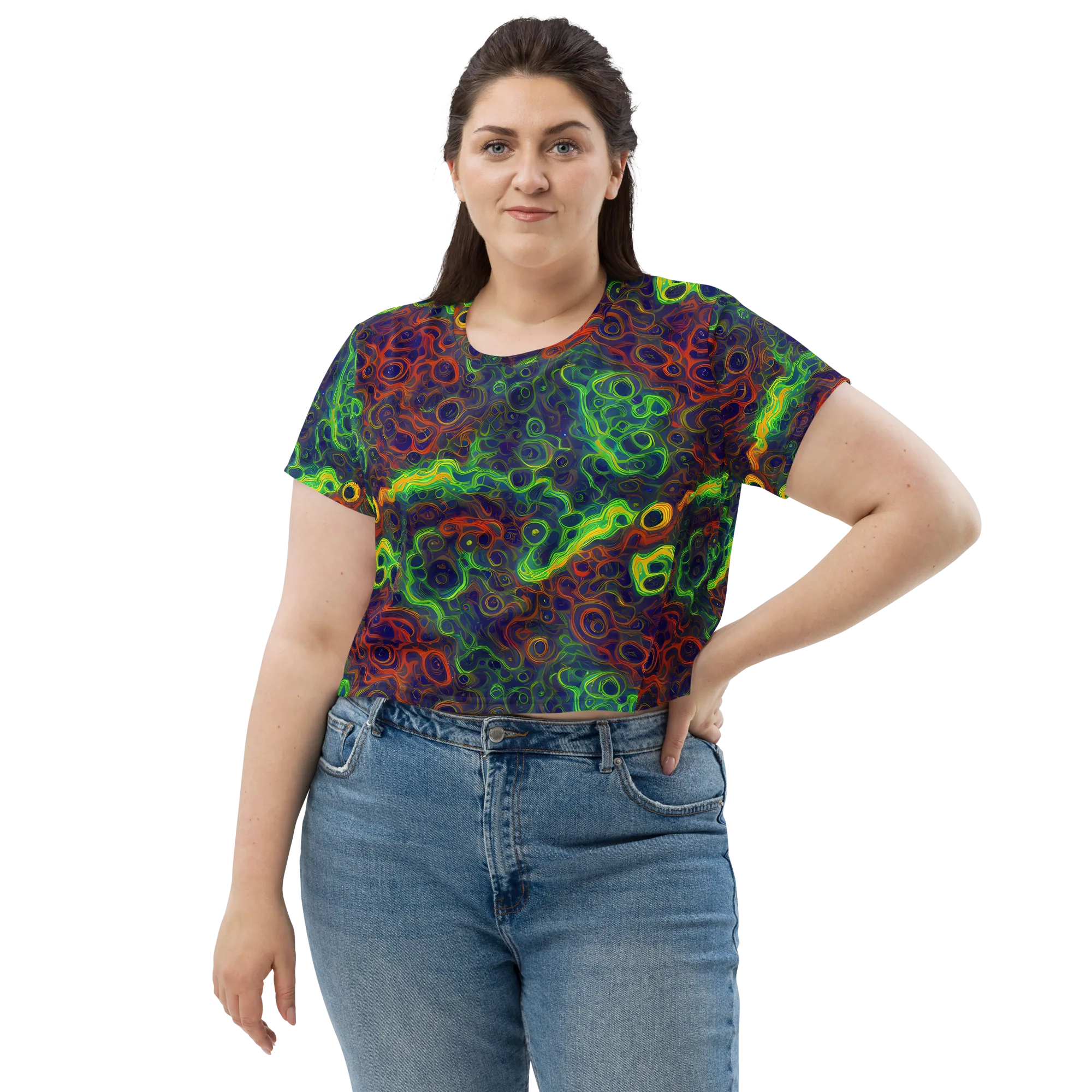 Cobalt Swirl on Crop Tee — Front