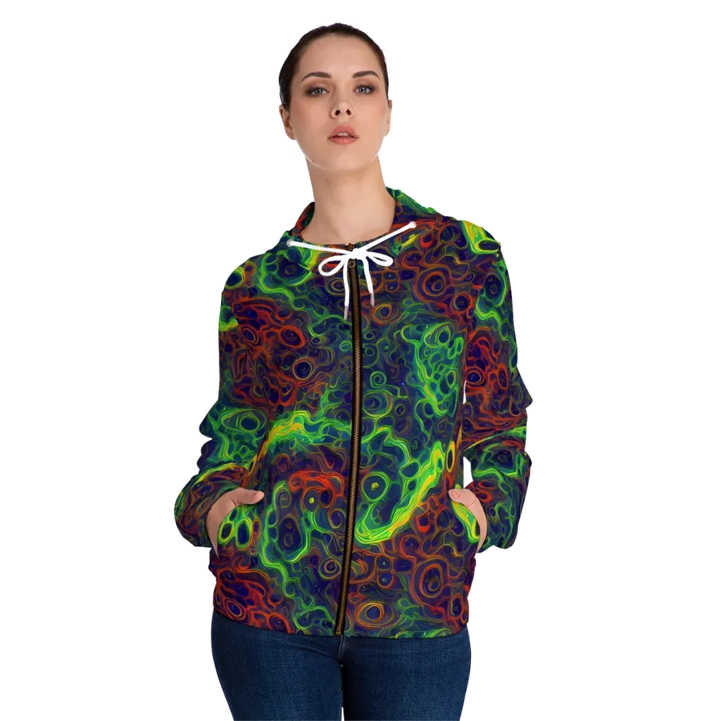 Cobalt Swirl on Women's Full-Zip Hoodie — Front On Person