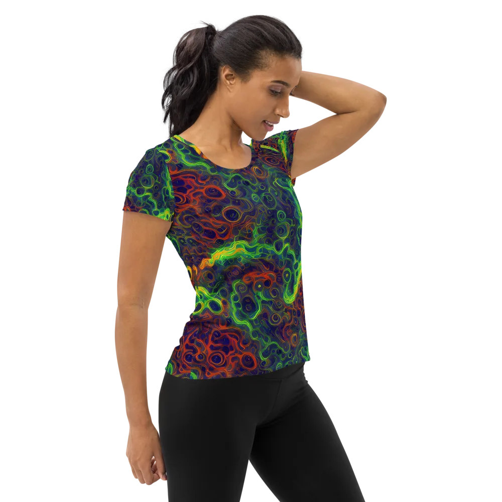 Cobalt Swirl on Women's Athletic T-Shirt — Right