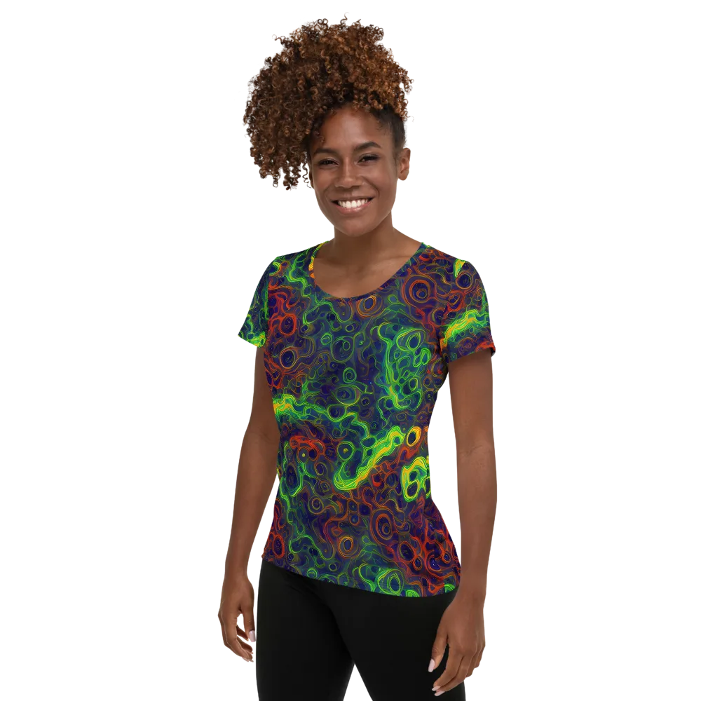Cobalt Swirl on Women's Athletic T-Shirt — Left