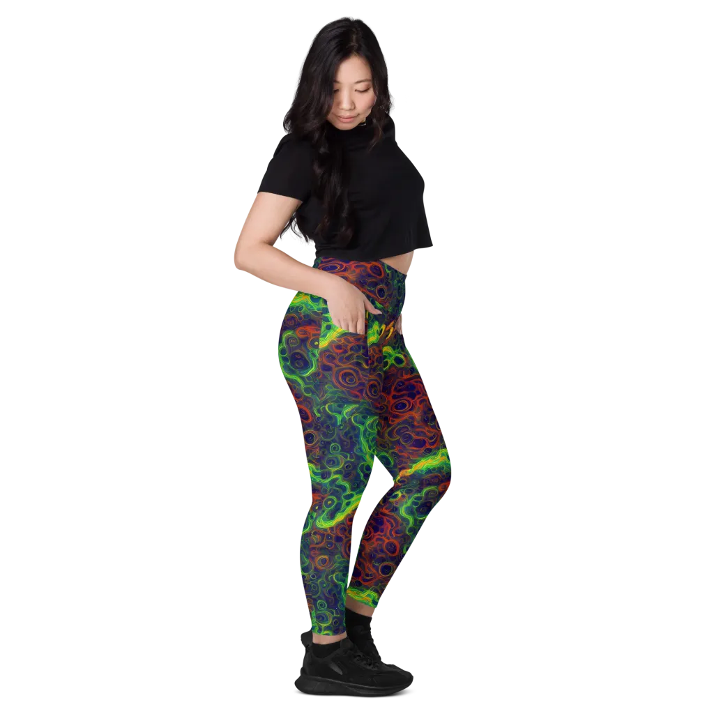 Cobalt Swirl on Leggings with Pockets — Right