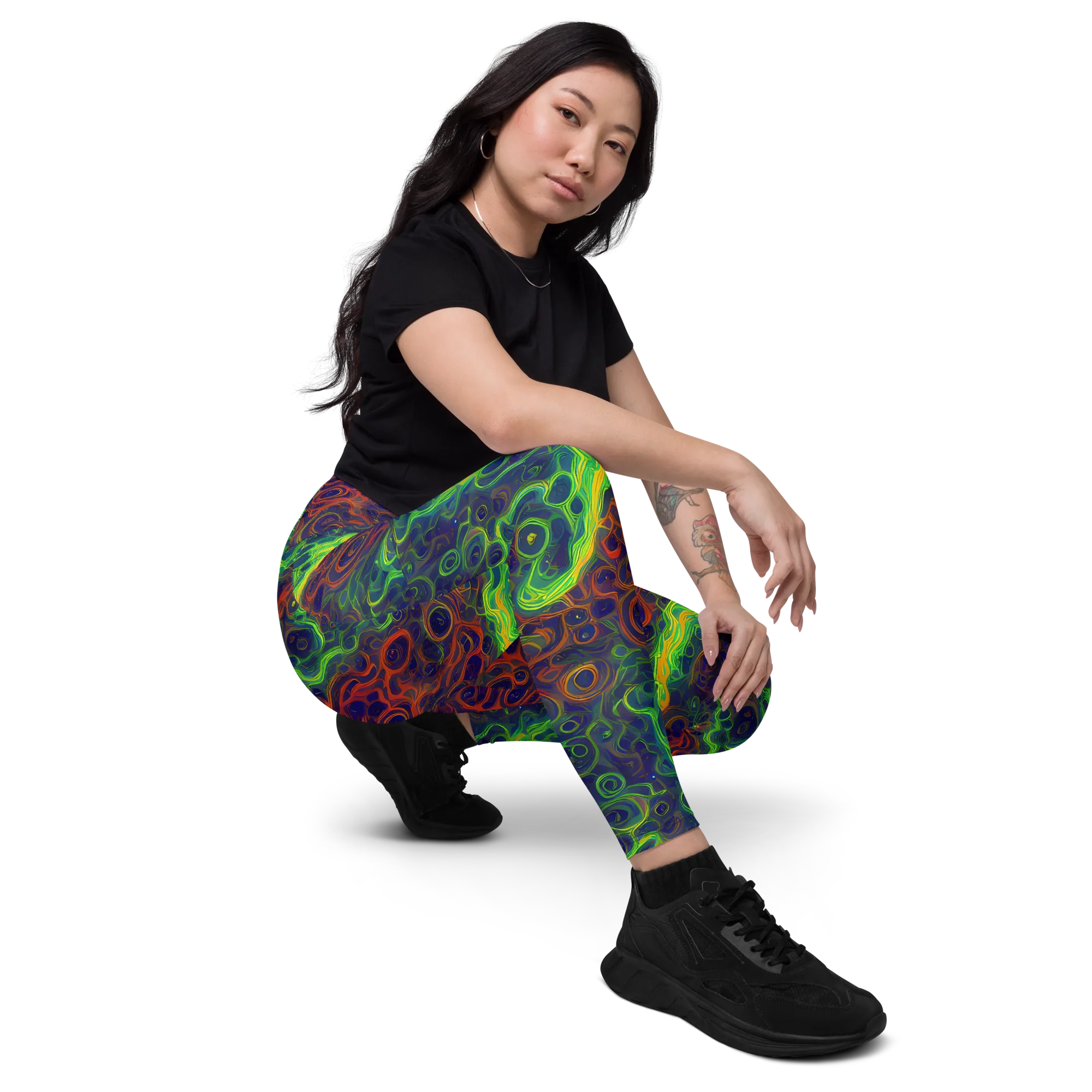 Cobalt Swirl on Leggings with Pockets — Right Front