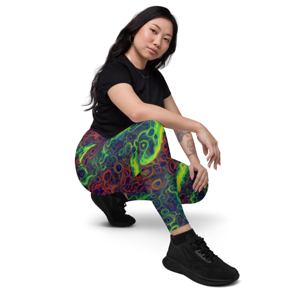 Cobalt Swirl on Leggings with Pockets — Right Front