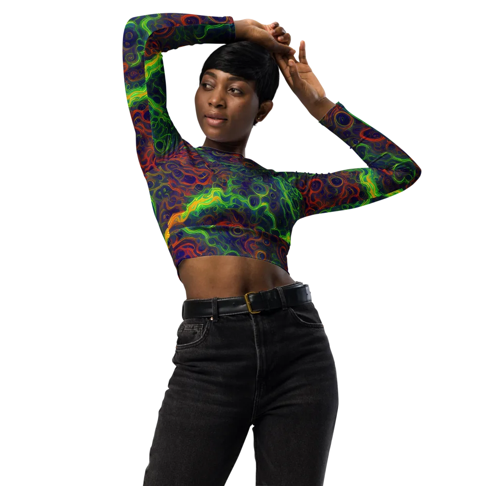 Cobalt Swirl on Long Sleeve Crop Top — Front