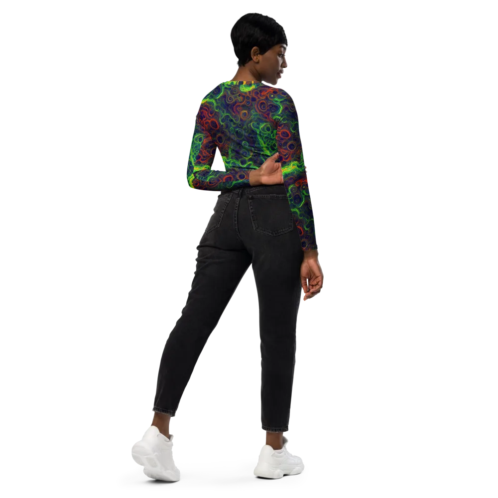Cobalt Swirl on Long Sleeve Crop Top — Right Back